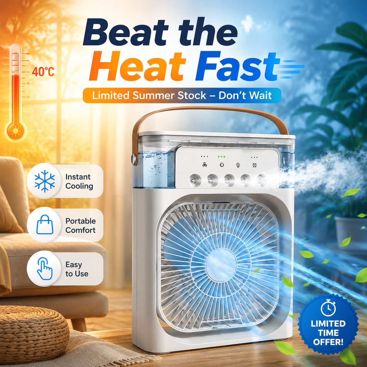 Evaporative mini cooler fan quiet operation for home use